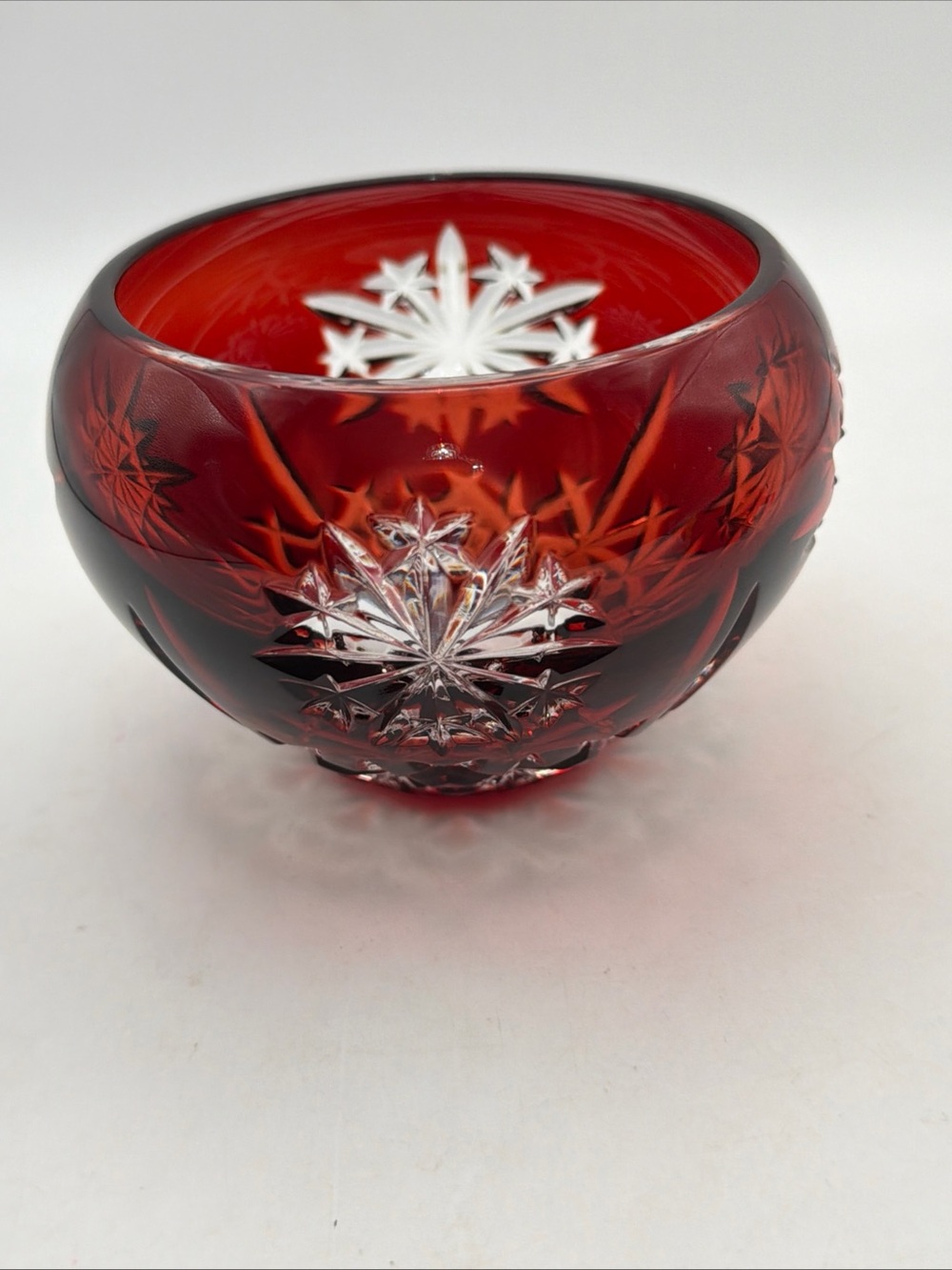Waterford Crystal Snow Crystals Ruby Red Round Votive Holder Bowl